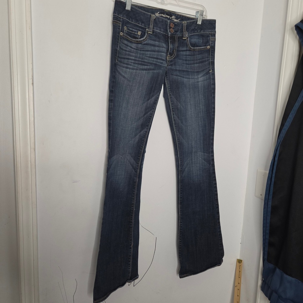 American Eagle Artist Flare Jeans Dark Wash Low Rise Stretch Size 4